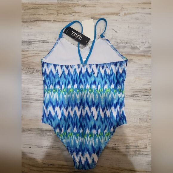 !EFIEL Girls One Piece Swimsuit Hawaiian Backless Cross Back NWT SIZE 8 Blue - Picture 2 of 3